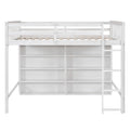 Full Size Loft Bed With 8 Open Storage Shelves And Built In Ladder, White White Solid Wood Mdf