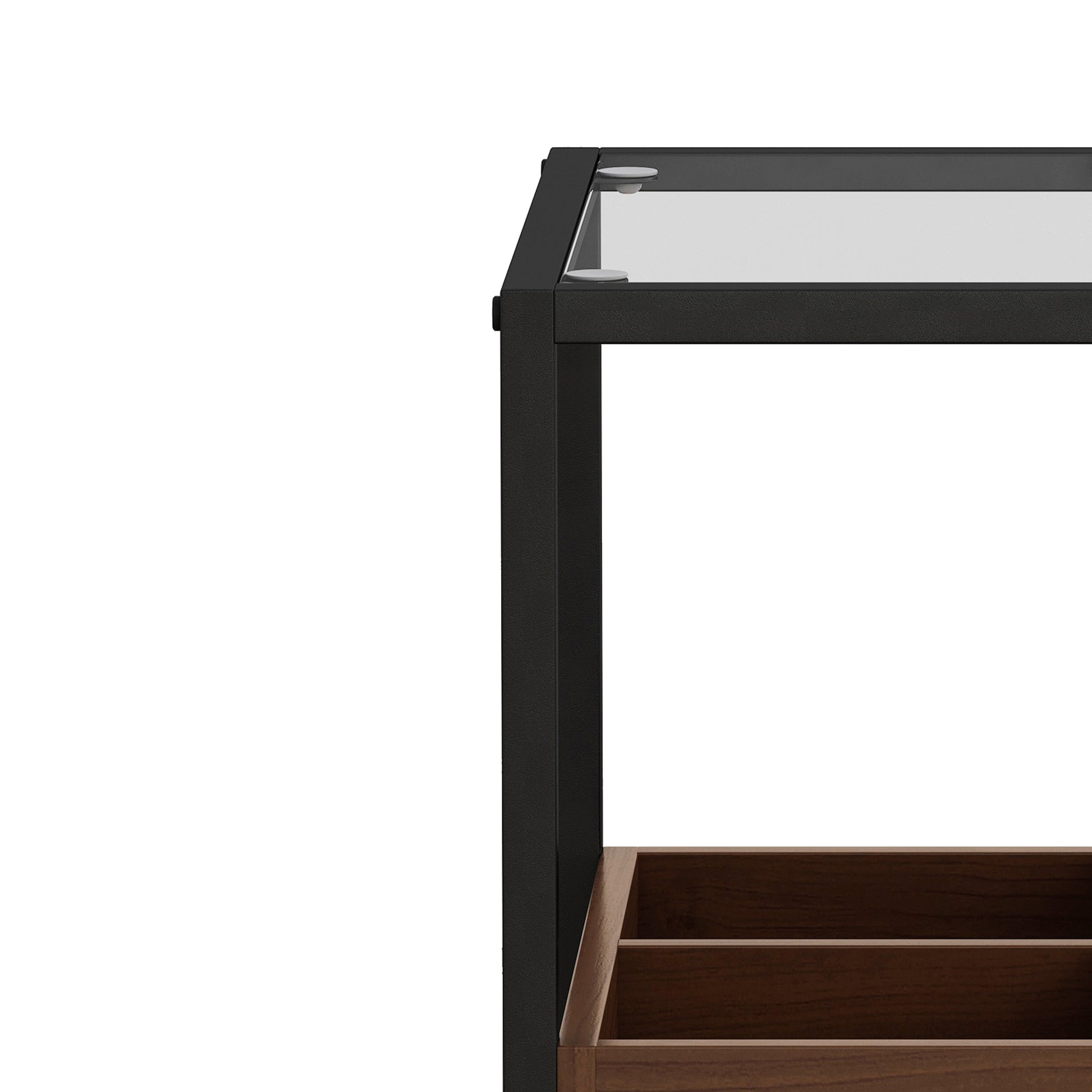 17.72" Modern Coffee Table Side Table, Nightstand With Storage Shelf And Metal Legs For Bedroom, Living Room Set Of 2 Black Mdf Glass