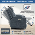 Up To 350 Lbs Chenille Power Lift Recliner Chair, Heavy Duty Motion Mechanism With 8 Point Vibration Massage And Lumbar Heating, Usb And Type C Ports, Stainless Steel Cup Holders, Blue White Metal Primary Living Space Heavy Duty Pine Blue Gray Chenille