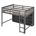 Full Size Loft Bed With 8 Open Storage Shelves And Built In Ladder, Gray Gray Solid Wood Mdf