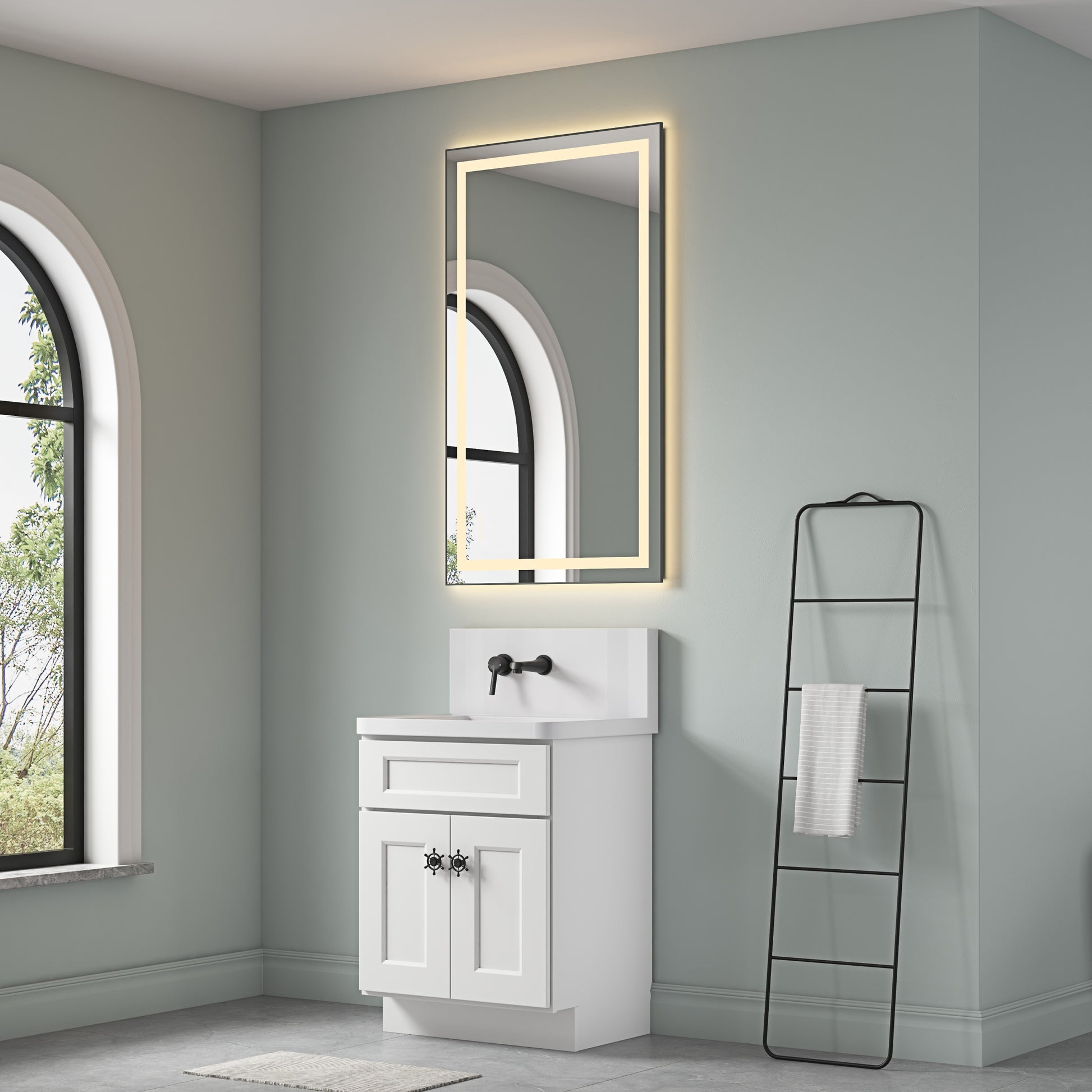 40*24 In Bathroom Vanity Mirrorsframed Dimmable Makeup Mirror For Wall, Backlit And Shatterproof, Anti Fog Horizontal Vertical Gun Ash Aluminium
