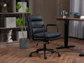 Office Chair,Mid Back Home Office Desk Task Chair With Wheels And Arms Ergonomic Pu Leather Computer Rolling Swivel Chair With Padded Armrest,The Back Of The Chair Can Recline 40 Black Black Office American Design Foam Pu