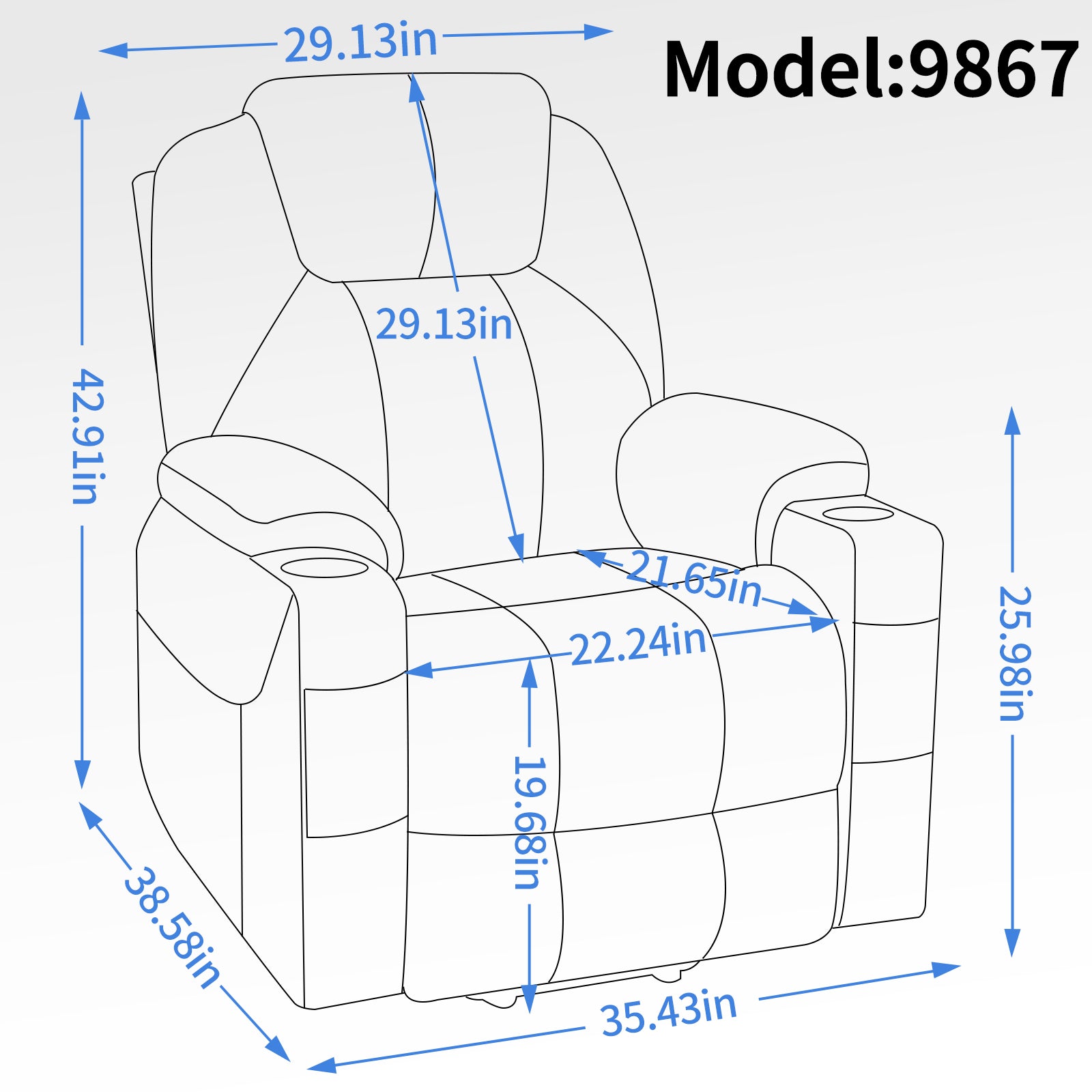 Up To 350 Lbs Chenille Power Lift Recliner Chair, Heavy Duty Motion Mechanism With 8 Point Vibration Massage And Lumbar Heating, Usb And Type C Ports, Stainless Steel Cup Holders, Blue White Metal Primary Living Space Heavy Duty Pine Blue Gray Chenille