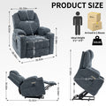 Up To 350 Lbs Chenille Power Lift Recliner Chair, Heavy Duty Motion Mechanism With 8 Point Vibration Massage And Lumbar Heating, Usb And Type C Ports, Stainless Steel Cup Holders, Blue White Metal Primary Living Space Heavy Duty Pine Blue Gray Chenille