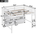 Full Size Loft Bed With 8 Open Storage Shelves And Built In Ladder, White White Solid Wood Mdf