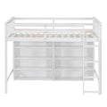 Twin Size Loft Bed With 8 Open Storage Shelves And Built In Ladder, White White Solid Wood Mdf