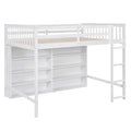 Full Size Loft Bed With 8 Open Storage Shelves And Built In Ladder, White White Solid Wood Mdf