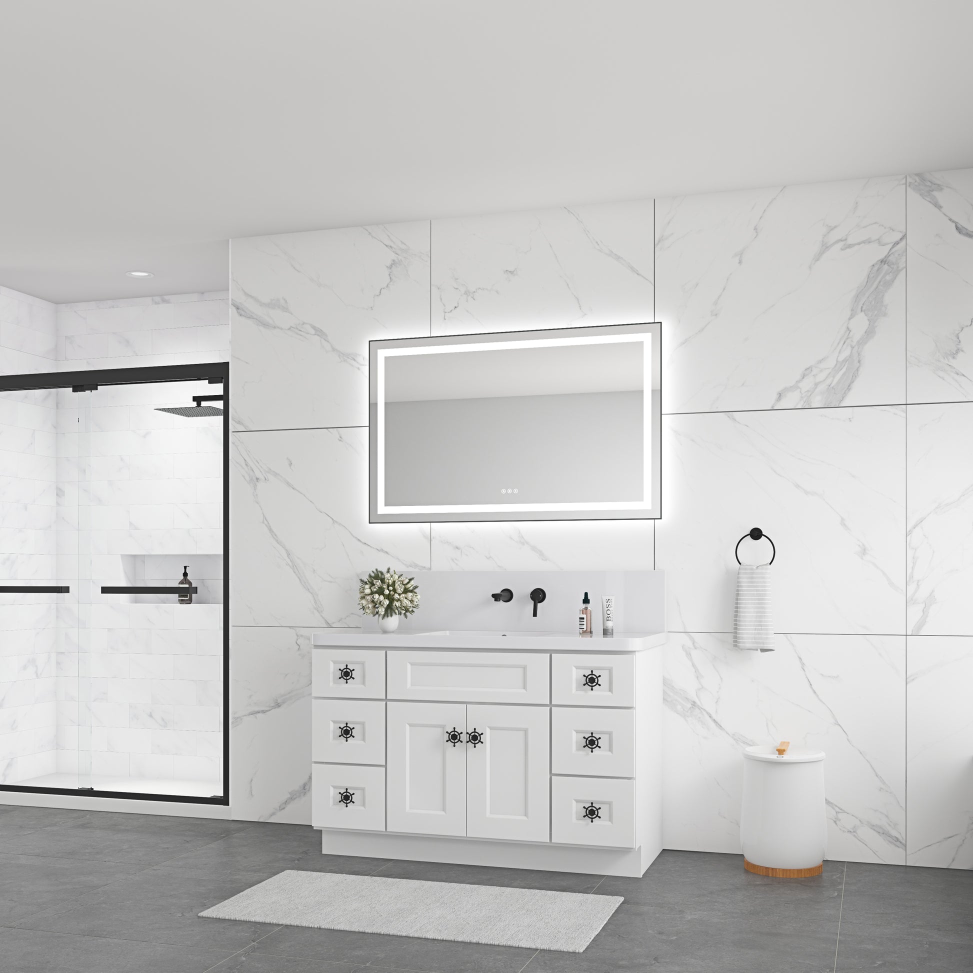 40*24 In Bathroom Vanity Mirrorsframed Dimmable Makeup Mirror For Wall, Backlit And Shatterproof, Anti Fog Horizontal Vertical Gun Ash Aluminium