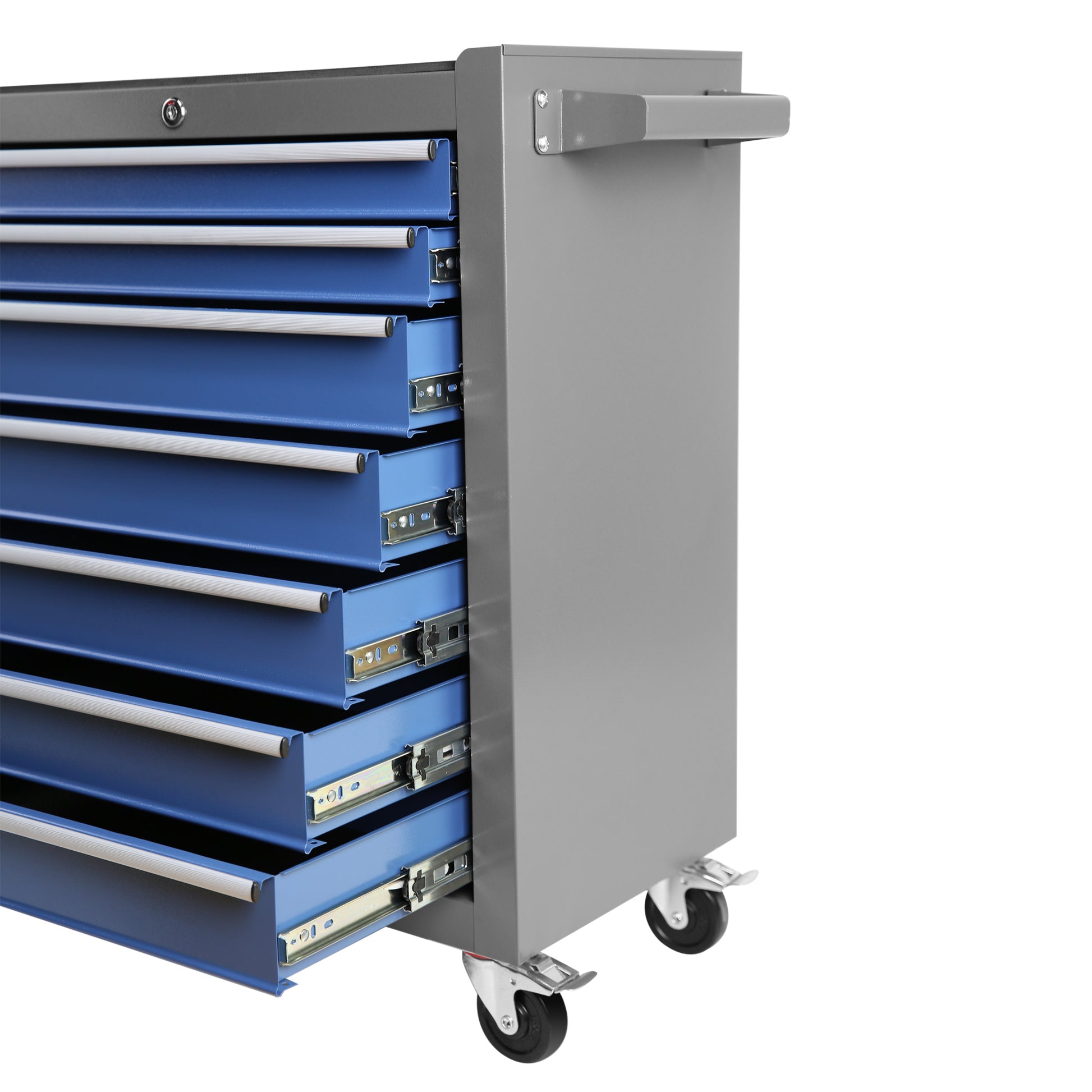 Rolling Tool Chest With 7 Drawer Tool Box With Wheels Multifunctional Tool Cart Mechanic Tool Storage Cabinet For Garage, Warehouse, Workshop, Repair Shop Blue Grey Steel