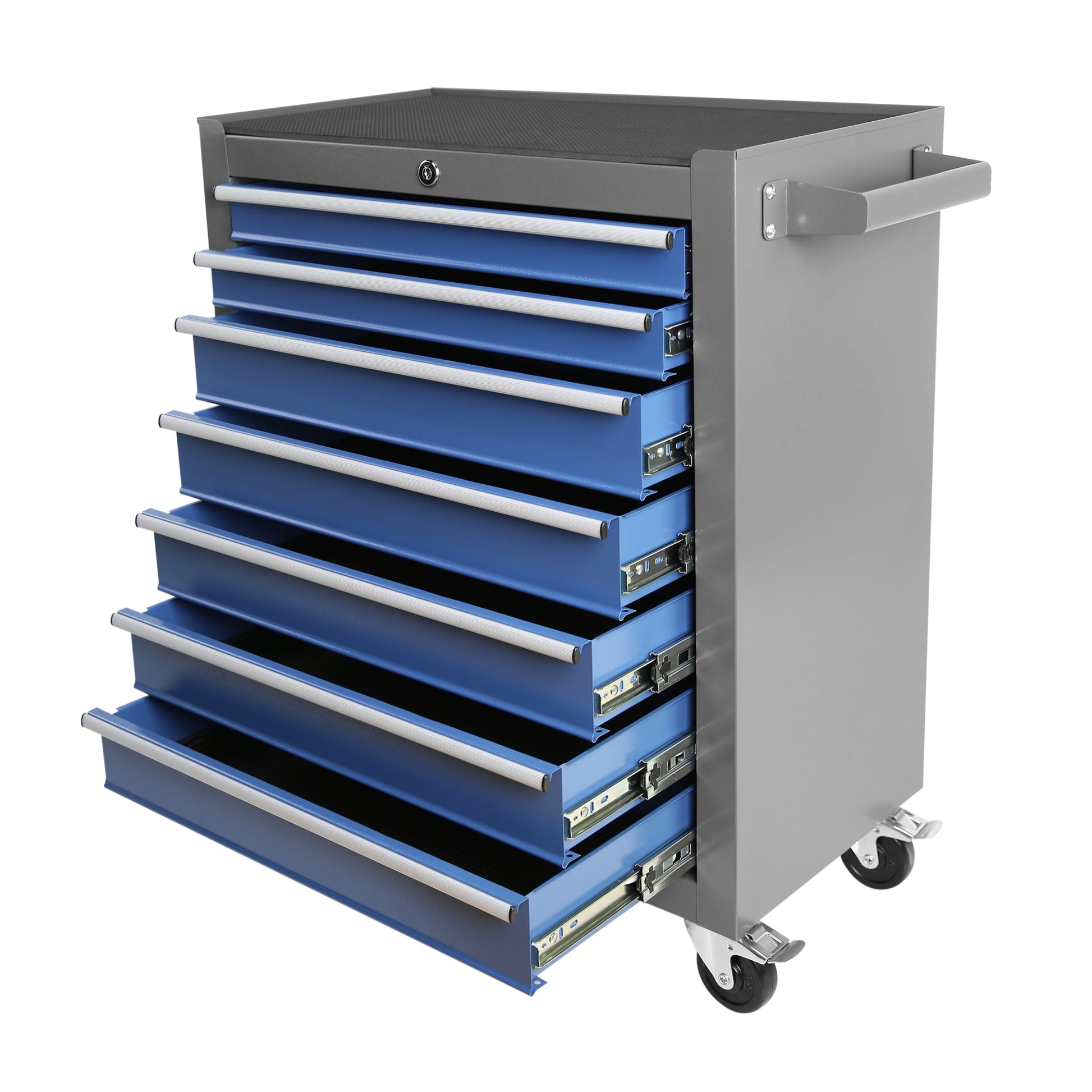 Rolling Tool Chest With 7 Drawer Tool Box With Wheels Multifunctional Tool Cart Mechanic Tool Storage Cabinet For Garage, Warehouse, Workshop, Repair Shop Blue Grey Steel