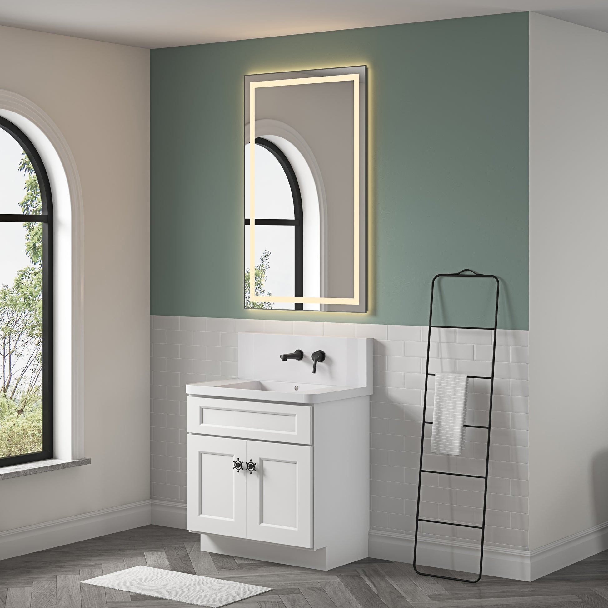 40*24 In Bathroom Vanity Mirrorsframed Dimmable Makeup Mirror For Wall, Backlit And Shatterproof, Anti Fog Horizontal Vertical Gun Ash Aluminium