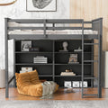 Twin Size Loft Bed With 8 Open Storage Shelves And Built In Ladder, Gary Gray Solid Wood Mdf