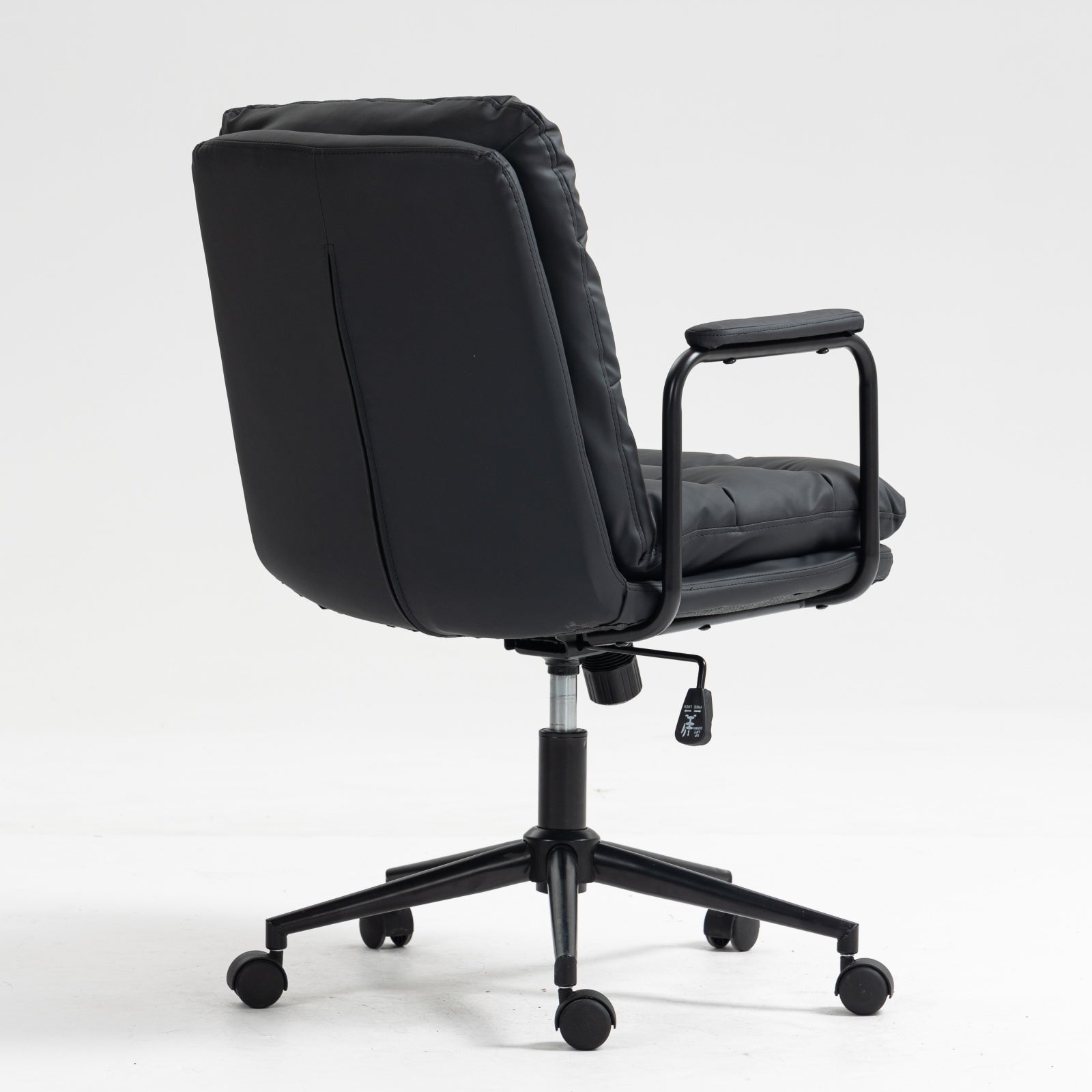 Office Chair,Mid Back Home Office Desk Task Chair With Wheels And Arms Ergonomic Pu Leather Computer Rolling Swivel Chair With Padded Armrest,The Back Of The Chair Can Recline 40 Black Black Office American Design Foam Pu