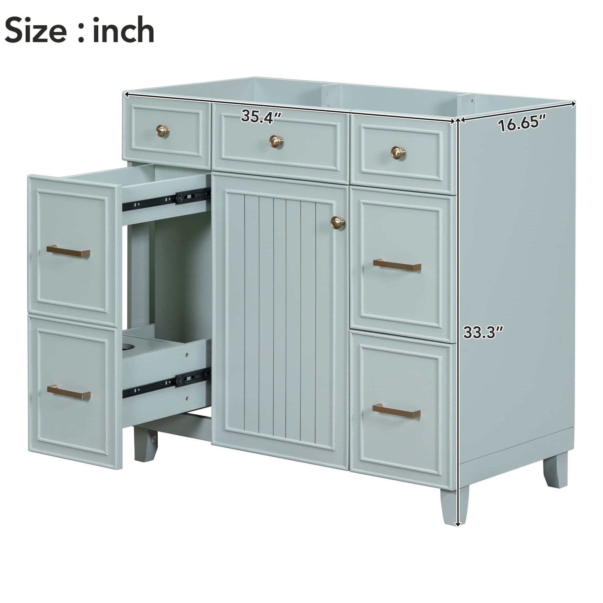 Cabinet Only 36" Bathroom Vanity Green Sink Not Included Green Solid Wood Mdf