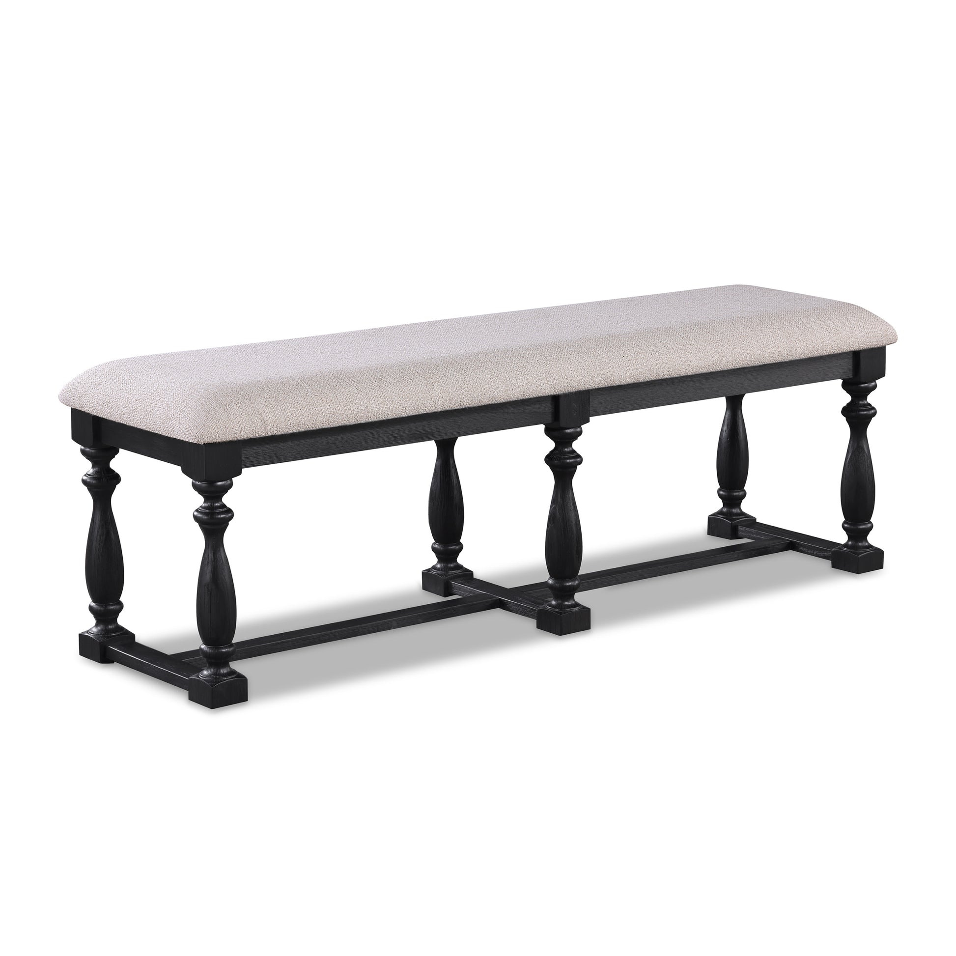 Rustic Traditional Black Finish Dining Set Rectangle Table Fabric Upholstered Bench Tufted Trim Chairs 6Pc Set Wood Wood Black Seats 6 Wood Dining Room Fixed Table Rustic,Traditional,Vintage Rectangular Rectangular Dining Table With Chair And Bench Wood