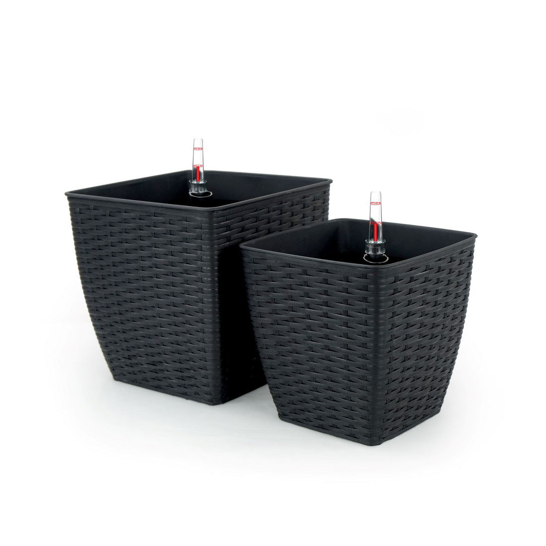 2 Pack Self Watering Planter Hand Woven Wicker Thin Square Dark Gray Dark Gray Plastic Rattan