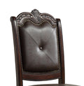 Beautiful Hand Carved Formal Traditional Dining Side Chair With Faux Leather Upholstered Padded Seat And Back Button Tufting Detail Dining Room Solid Wood Furniture Brown Espresso Brown Espresso Dining Room Traditional Side Chair Tufted Back Solid Wood