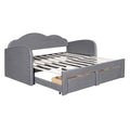 Twin Size Upholstered Daybed With Cloud Shaped Backrest, Trundle & 2 Drawers And Usb Ports, Gray Twin Gray Velvet