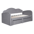 Twin Size Upholstered Daybed With Cloud Shaped Backrest, Trundle & 2 Drawers And Usb Ports, Gray Twin Gray Velvet