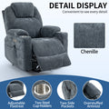 Up To 350 Lbs Chenille Power Lift Recliner Chair, Heavy Duty Motion Mechanism With 8 Point Vibration Massage And Lumbar Heating, Usb And Type C Ports, Stainless Steel Cup Holders, Blue White Metal Primary Living Space Heavy Duty Pine Blue Gray Chenille