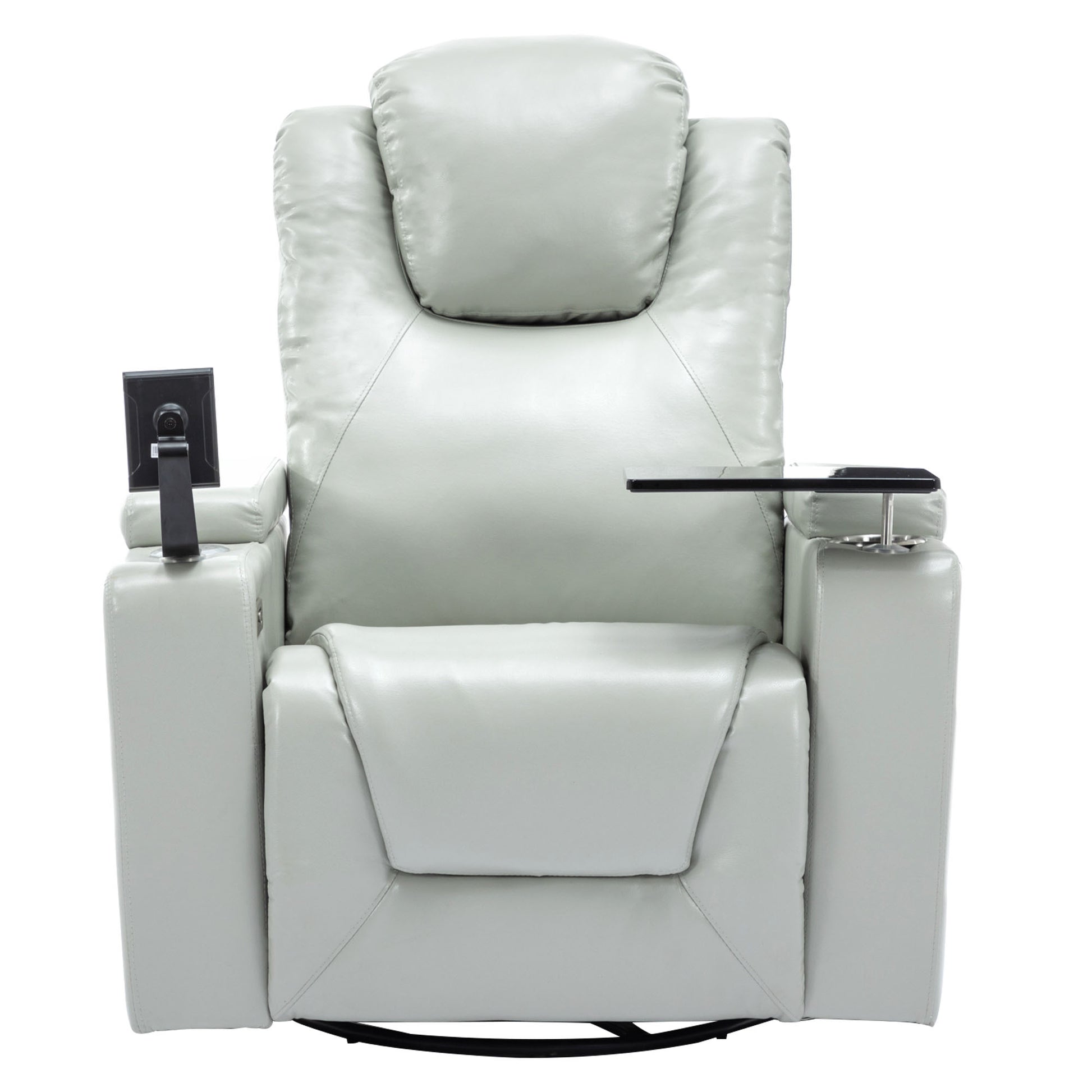 270 Degree Swivel Pu Leather Power Recliner Individual Seat Home Theater Recliner With Surround Sound, Cup Holder, Removable Tray Table, Hidden Arm Storage For Living Room, Grey Grey Foam Pu Leather