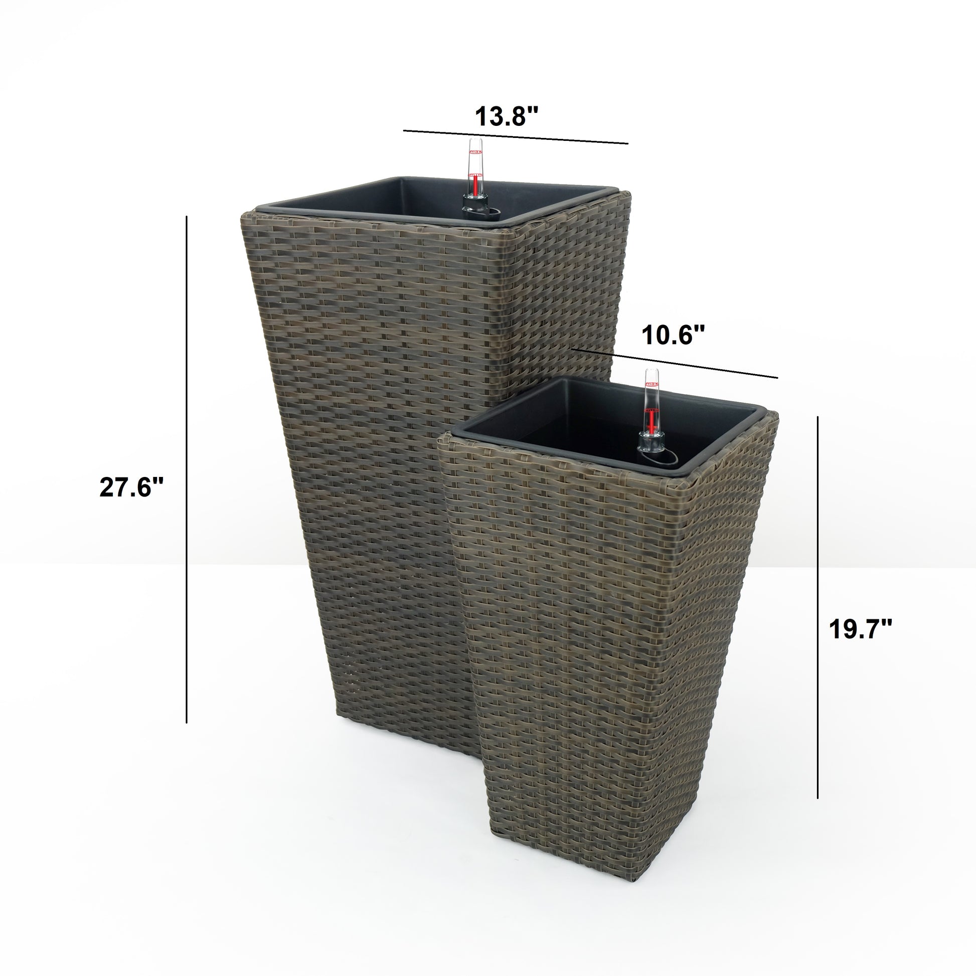 2 Pack Self Watering Planter Hand Woven Wicker Square Expresso Espresso Rattan Metal