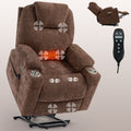 Up To 350 Lbs Chenille Power Lift Recliner Chair, Heavy Duty Motion Mechanism With 8 Point Vibration Massage And Lumbar Heating, Usb And Type C Ports, Stainless Steel Cup Holders, Brown White Metal Primary Living Space Heavy Duty Pine Brown Chenille