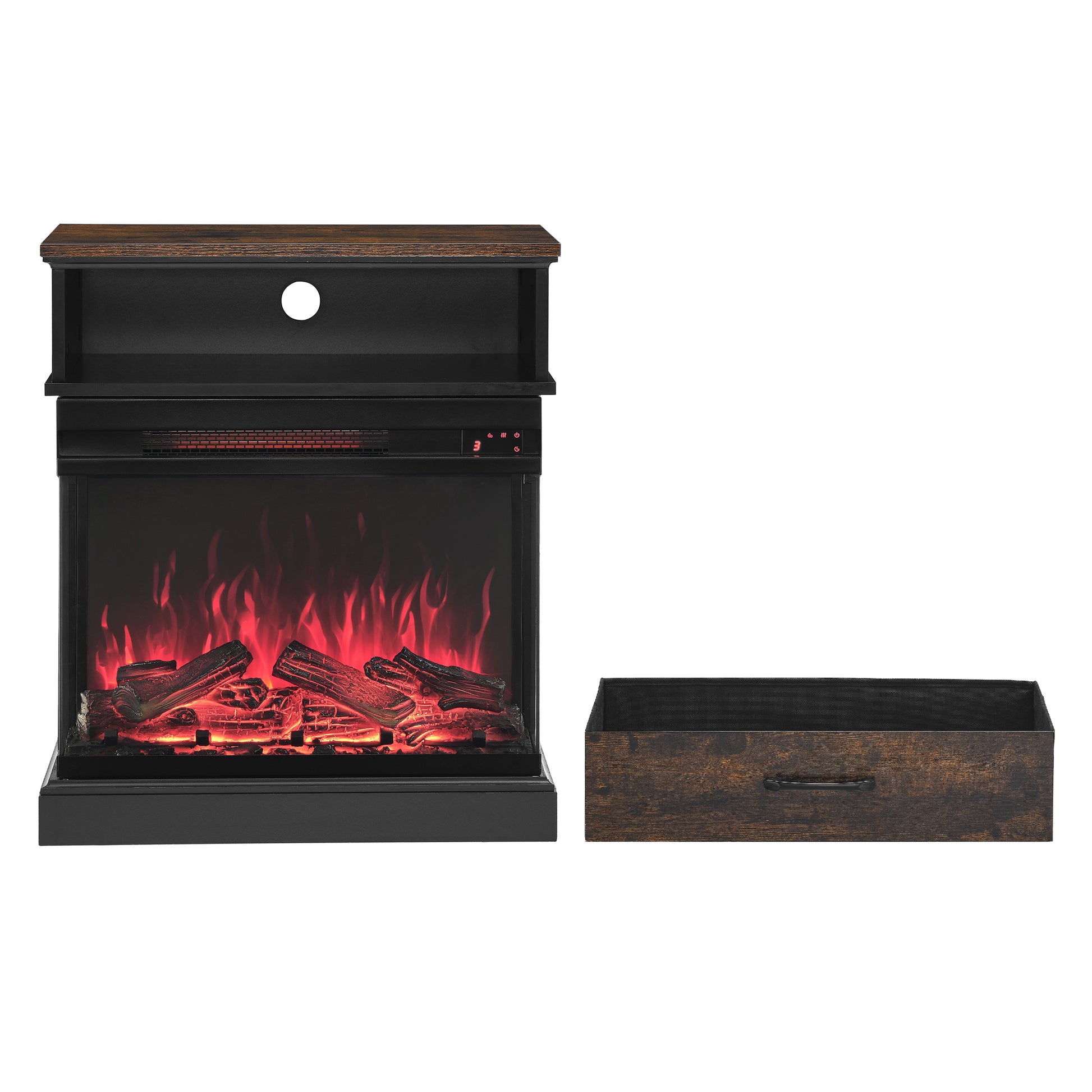 25 Inch Stand Side Table With 3 Sided Glass Electric Fireplace Powder Coated Electric Antique Black Vent Free Primary Living Space Yes Insert Wood Stainless Steel Glass Electric