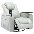 270 Degree Swivel Pu Leather Power Recliner Individual Seat Home Theater Recliner With Surround Sound, Cup Holder, Removable Tray Table, Hidden Arm Storage For Living Room, Grey Grey Foam Pu Leather