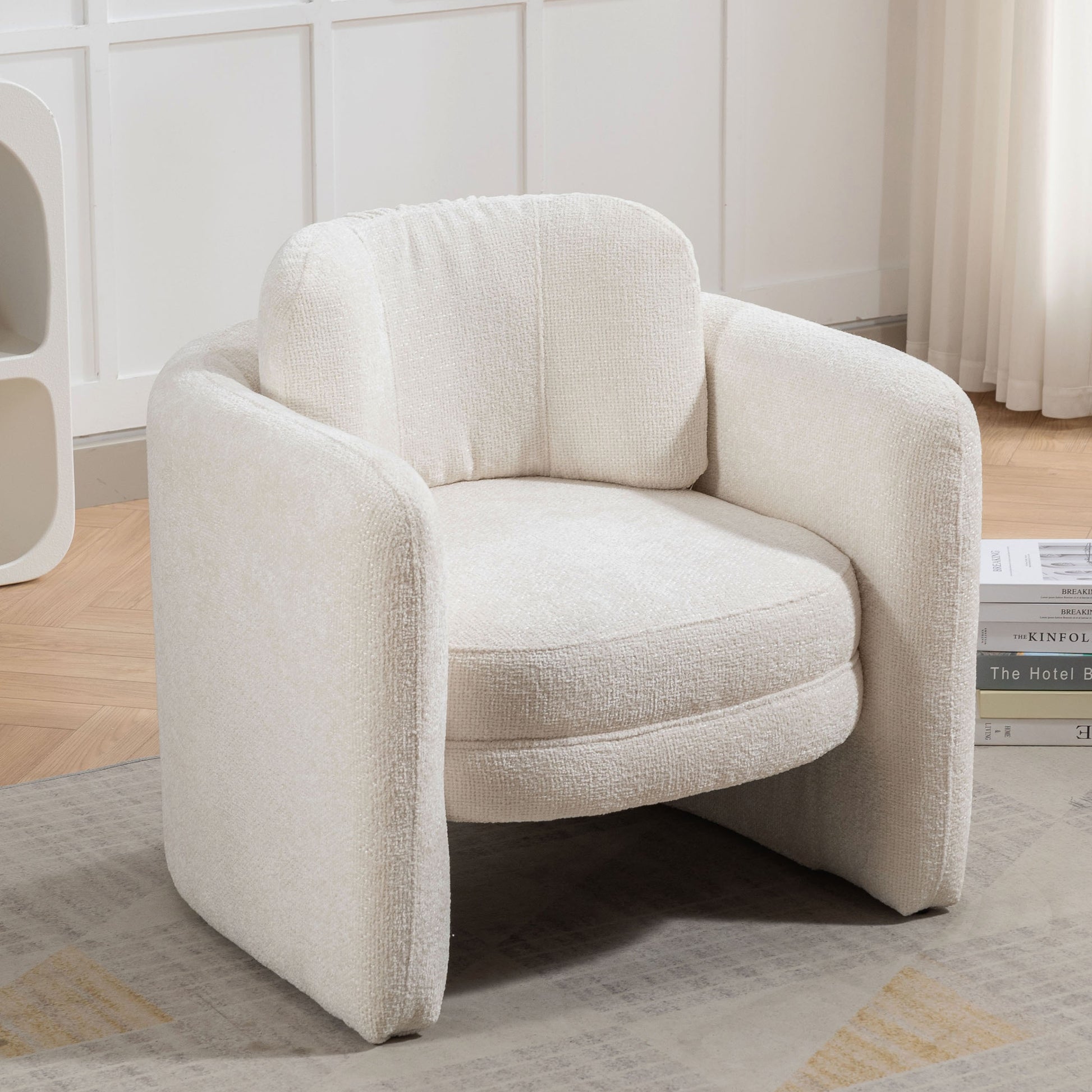 Mid Century Modern Barrel Accent Chair Armchair For Living Room, Bedroom, Guest Room,Office, Ivory Ivory Upholstered
