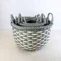 3 Pack Stackable Hand Woven Wicker Storage And Laundry Basket With Handles Gray Beige Plastic