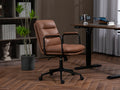 Office Chair,Mid Back Home Office Desk Task Chair With Wheels And Arms Ergonomic Pu Leather Computer Rolling Swivel Chair With Padded Armrest,The Back Of The Chair Can Recline 40 Brown Brown Office American Design Foam Pu Leather