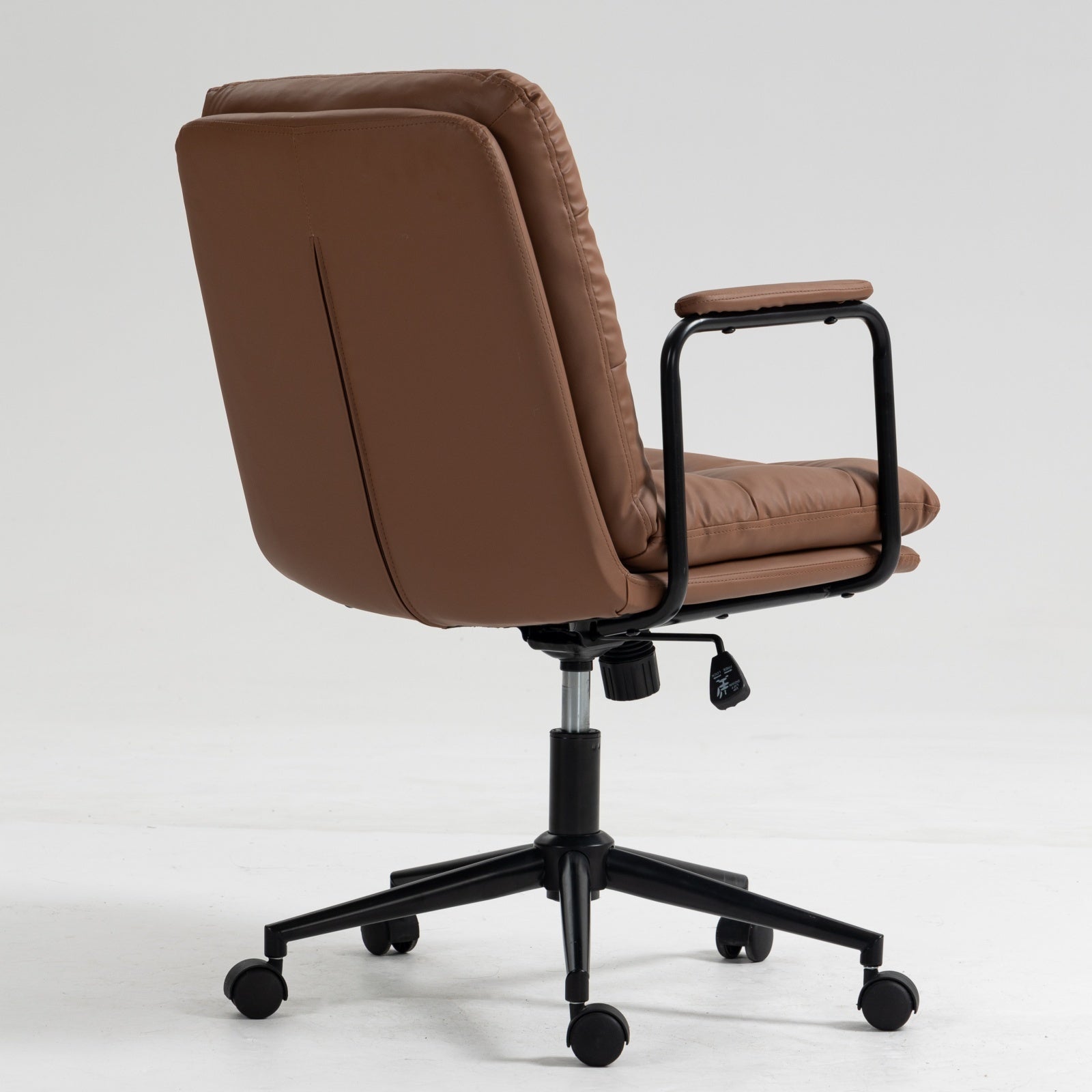 Office Chair,Mid Back Home Office Desk Task Chair With Wheels And Arms Ergonomic Pu Leather Computer Rolling Swivel Chair With Padded Armrest,The Back Of The Chair Can Recline 40 Brown Brown Office American Design Foam Pu Leather