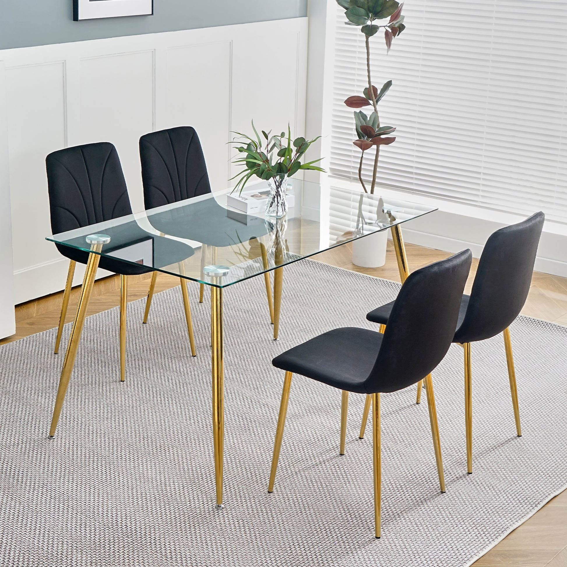 Modern Simple Light Luxury Dining Black Chair Home Bedroom Stool Back Dressing Chair Student Desk Chair Gold Metal Legs Set Of 4 Black Metal