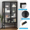 Double Glass Door Storage Cabinet With Adjustable Shelves And Feet Cold Rolled Steel Sideboard Furniture For Living Room Kitchen Black Black Tempered Glass