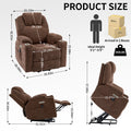 Up To 350 Lbs Chenille Power Lift Recliner Chair, Heavy Duty Motion Mechanism With 8 Point Vibration Massage And Lumbar Heating, Usb And Type C Ports, Stainless Steel Cup Holders, Brown White Metal Primary Living Space Heavy Duty Pine Brown Chenille