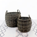 2 Pack Stackable Hand Woven Wicker Storage And Laundry Basket With Handles Dark Gray Plastic