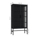 Double Glass Door Storage Cabinet With Adjustable Shelves And Feet Cold Rolled Steel Sideboard Furniture For Living Room Kitchen Black Black Tempered Glass