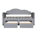 Twin Size Upholstered Daybed With Cloud Shaped Backrest, Trundle & 2 Drawers And Usb Ports, Gray Twin Gray Velvet