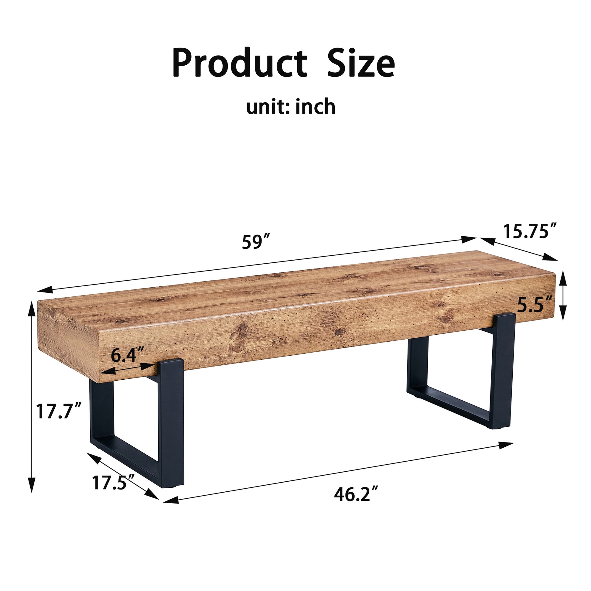 59" Dining Bench, Farmhouse Indoor Kitchen Table Benches, Bed Bench, Industrial Shoe Bench, Entryway Benches Natural Wood Wash Farmhouse,Mid Century Modern,Modern Mdf Mdf Metal
