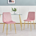Modern Simple Light Luxury Dining Pink Chair Home Bedroom Stool Back Dressing Chair Student Desk Chair Gold Metal Legs Set Of 4 Pink Metal