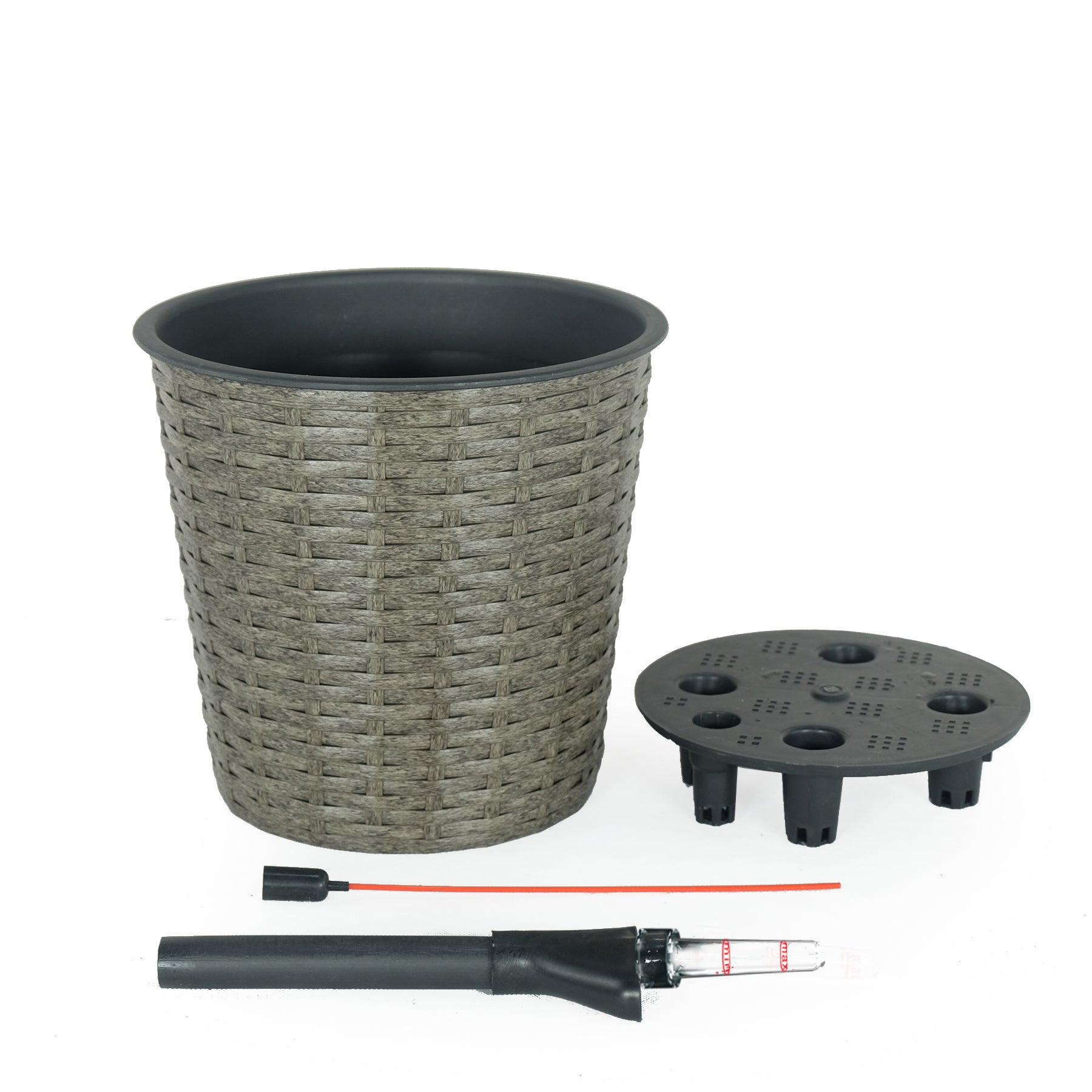 10.2" Self Watering Wicker Decor Planter For Indoor And Outdoor Round Grey Gray Plastic Rattan