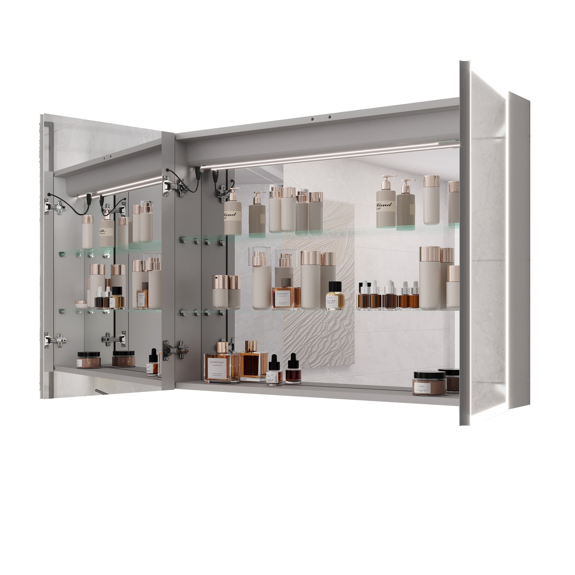 Bathroom Medicine Cabinet With Lights, 36 24 Inch Led Medicine Cabinet With Mirror, Double Door Lighted Medicine Cabinet With Defogger, Dimmer, Clock & Temp Display, 2 Outlets & Usb Ports Mirror Included Bathroom Powder Coated 3 Silver 2 2 36 To 47 In 24