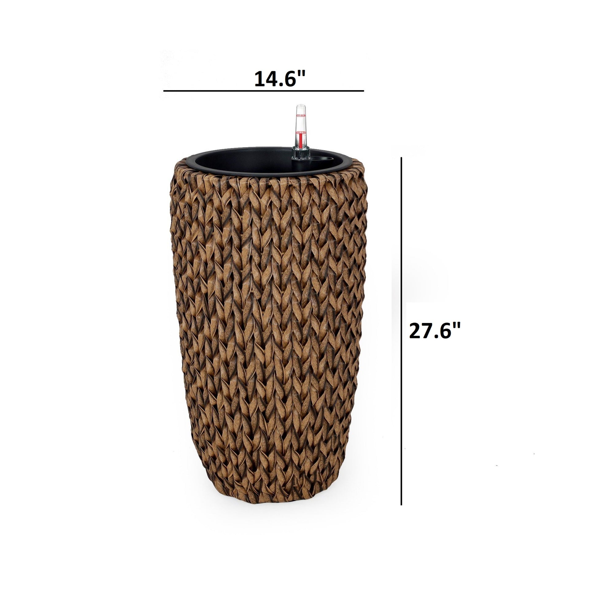 14.6" Self Watering Wicker Planter Garden Decoration Pot Natural Round Natural Rattan Metal