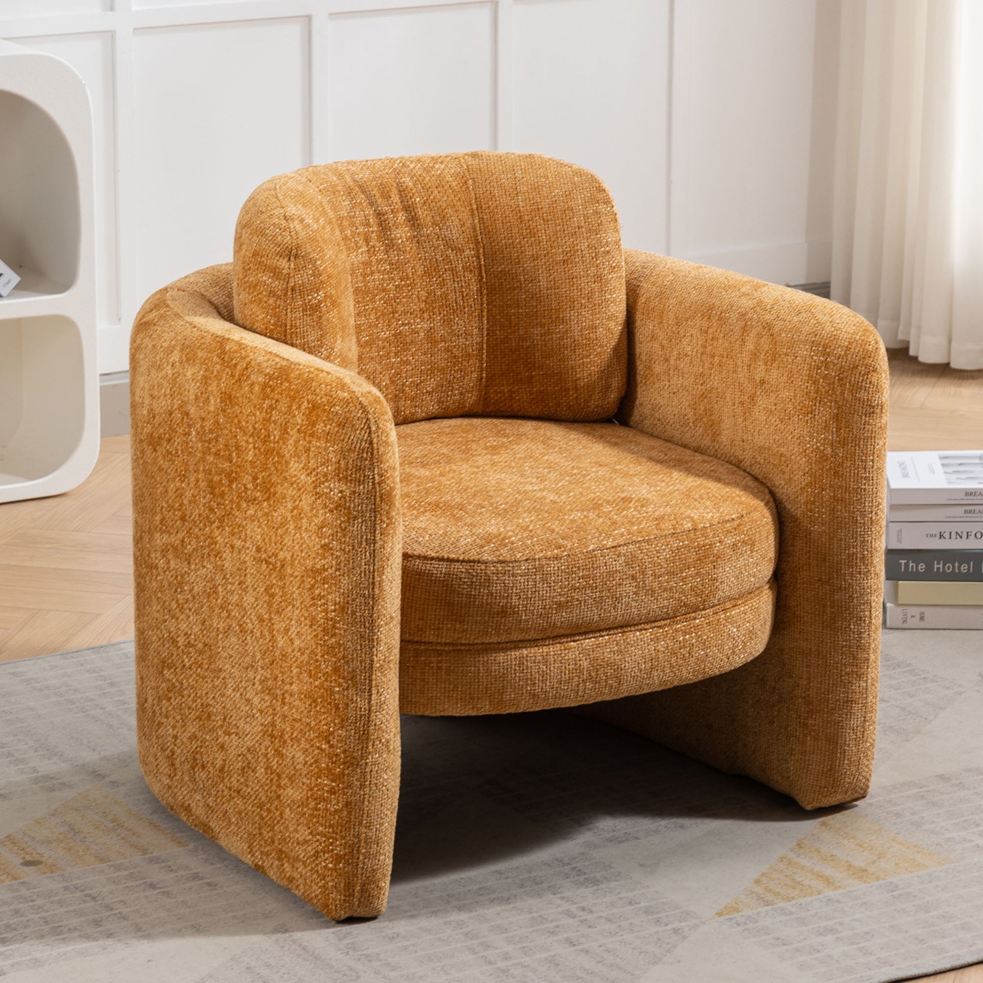Mid Century Modern Barrel Accent Chair Armchair For Living Room, Bedroom, Guest Room,Office, Pumpkin Orange Pumpkin Orange Upholstered