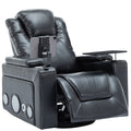 270 Degree Swivel Pu Leather Power Recliner Individual Seat Home Theater Recliner With Surround Sound, Cup Holder, Removable Tray Table, Hidden Arm Storage For Living Room, Black Black Foam Pu Leather