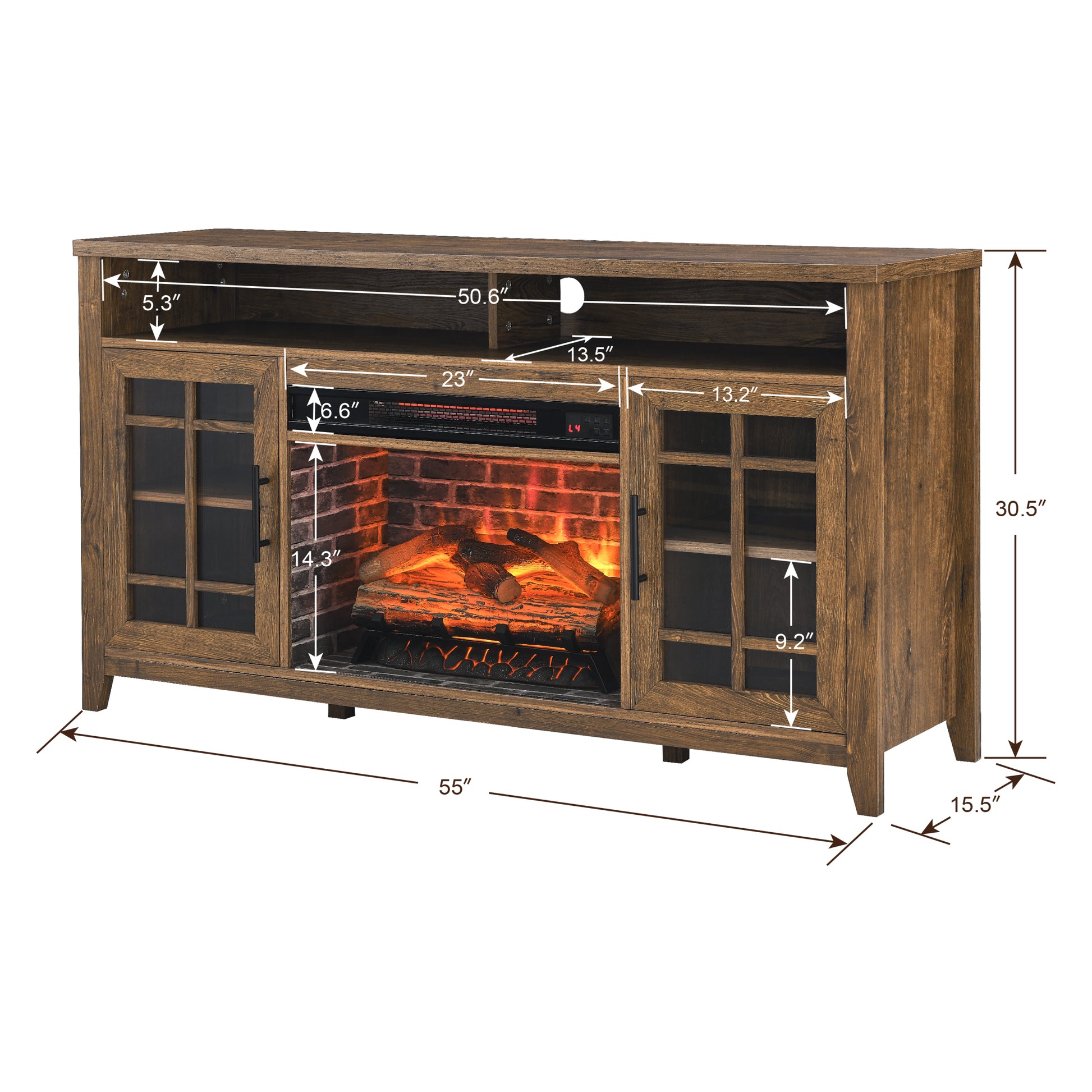 55 Inch Tv Media Stand With Electric Fireplace Kd Inserts Heater,Reclaimed Barnwood Color Powder Coated Electric Reclaimed Barnwood Vent Free Primary Living Space Yes Insert Temptered Glass Stainless Steel Mdf Electric