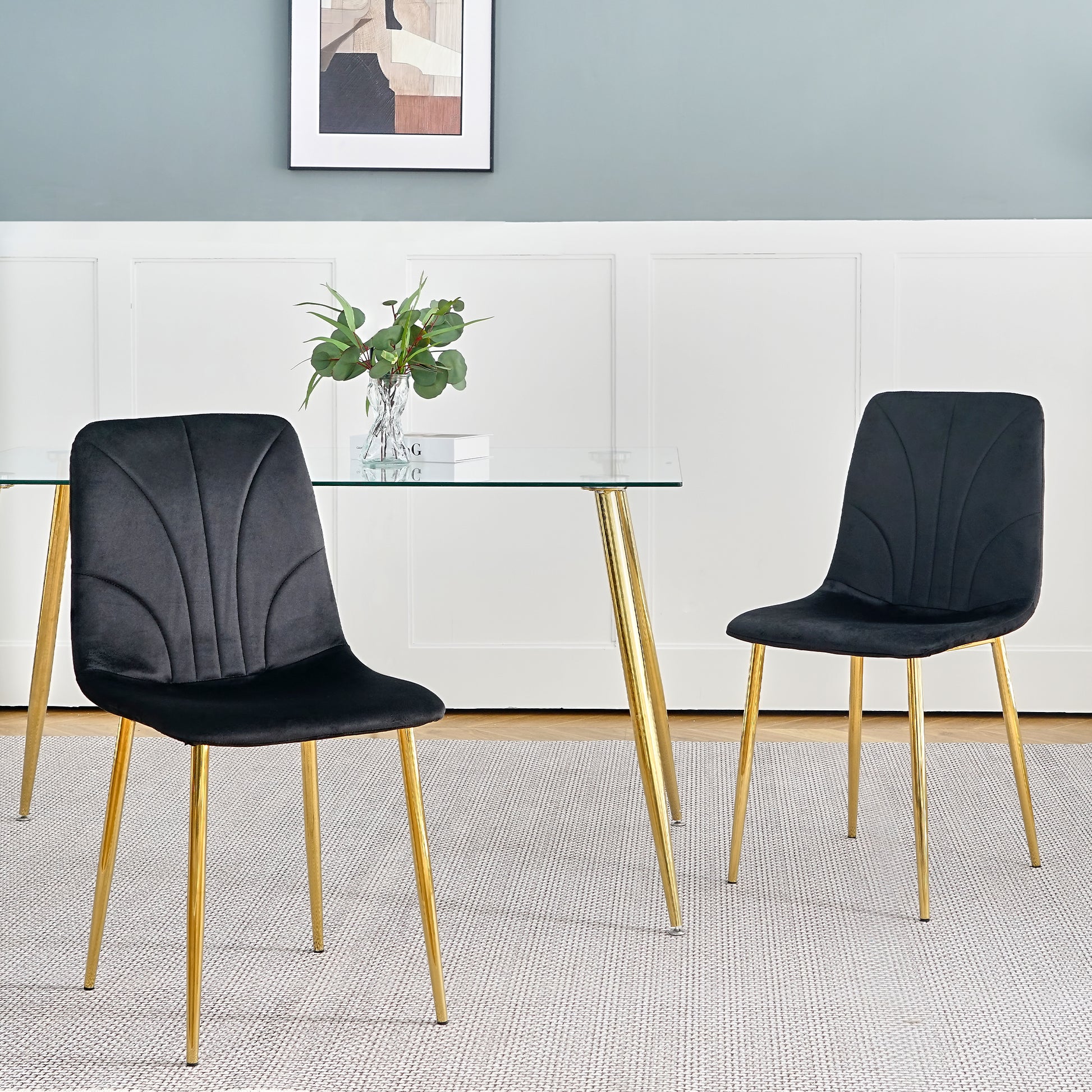 Modern Simple Light Luxury Dining Black Chair Home Bedroom Stool Back Dressing Chair Student Desk Chair Gold Metal Legs Set Of 4 Black Metal