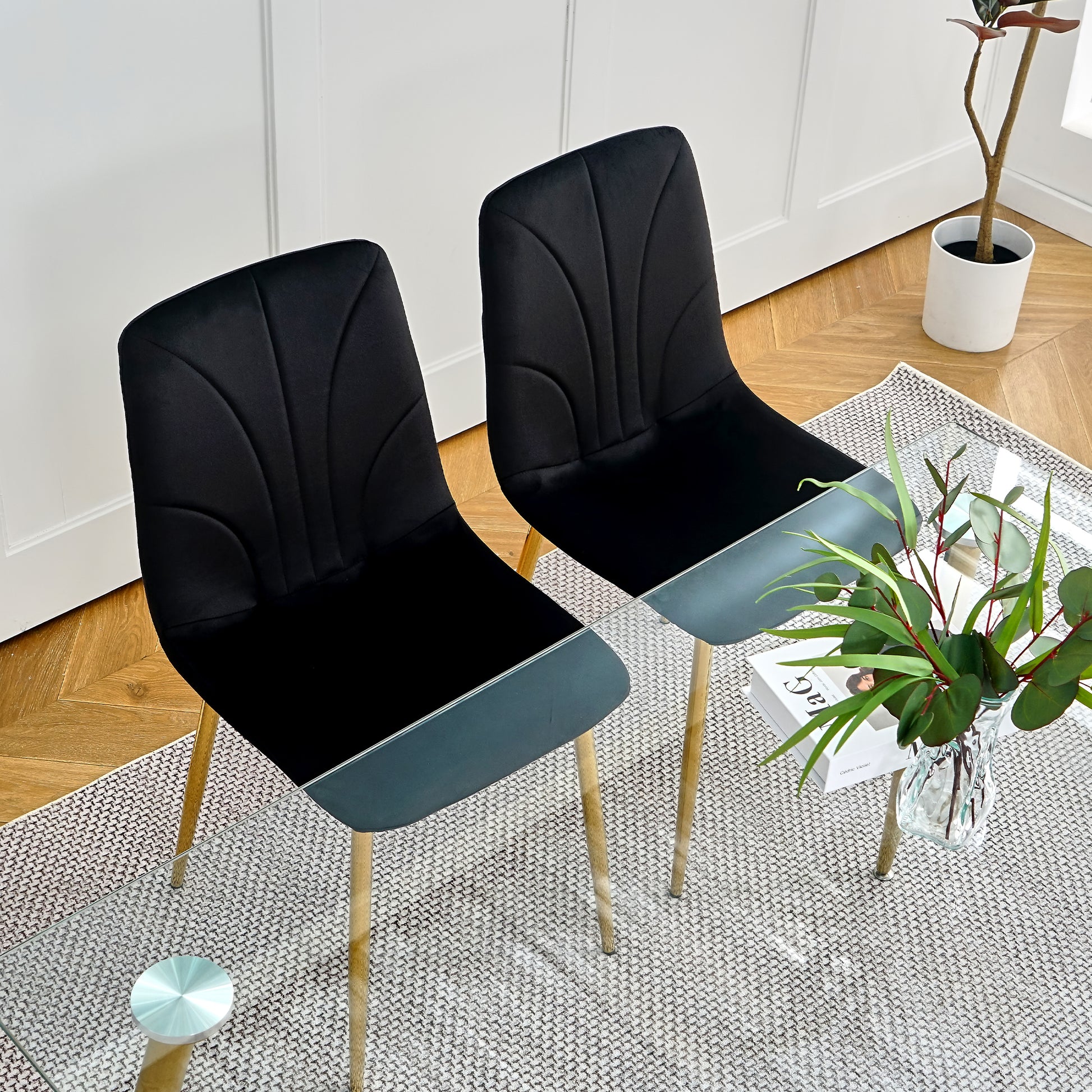 Modern Simple Light Luxury Dining Black Chair Home Bedroom Stool Back Dressing Chair Student Desk Chair Gold Metal Legs Set Of 4 Black Metal