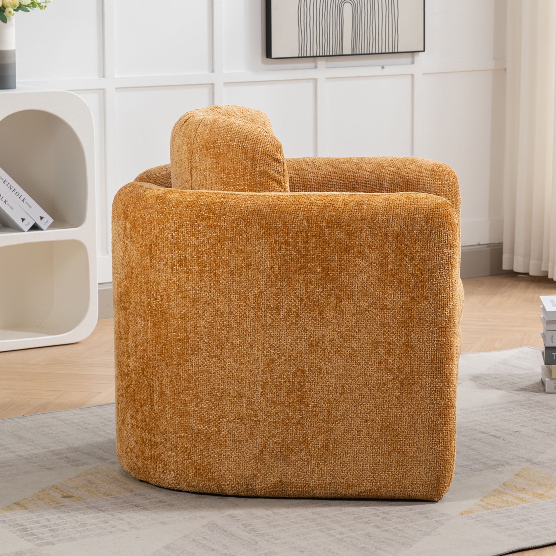 Mid Century Modern Barrel Accent Chair Armchair For Living Room, Bedroom, Guest Room,Office, Pumpkin Orange Pumpkin Orange Upholstered